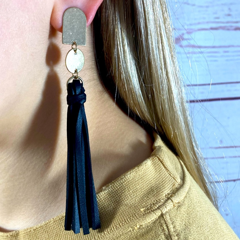 Boutique- Trendy Leather drop tassel Earrings